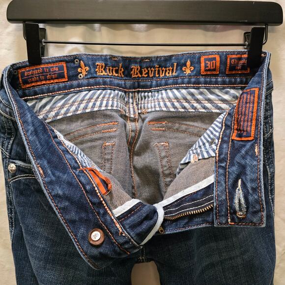 Rock Revival Chrissie Boot bootcut jeans size 30 low rise flap pocket distressed - Picture 13 of 16